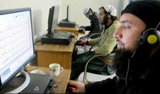 Certified male Quran tutors teaching online classes with headsets